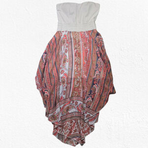 Rue21 White Red Paisley Strapless Boho Southwestern High Low Dress Size Medium